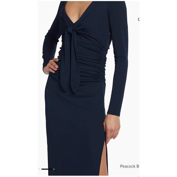 NEW Cinq à Sept Brenna Tie Front Long Sleeve Midi Dress Dark Teal Peacock Size 4 - Picture 6 of 14